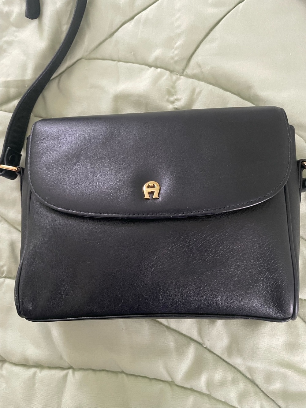 Étienne Aigner dark blue Leather Crossbody Bag with Gold Accents